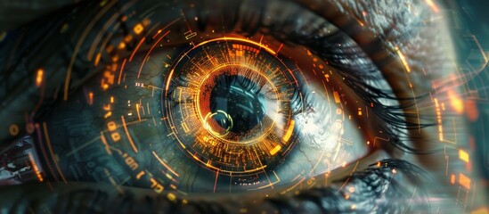 Close-up of eye with clock digital image