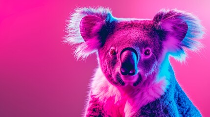 Obraz premium A koala up-close against a pink-blue background, its hue matching