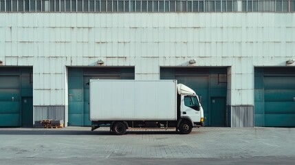 Street mock-up. White delivery van in motion on a busy city street, showcasing urban logistics and the pace of city life with blurred background for a sense of speed. Truck blind van mockup