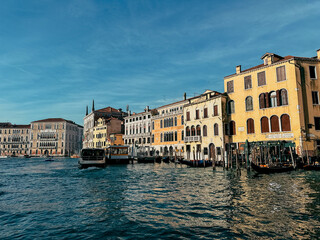 Famous architecture in Venice, Italy, canals, gondolas, old houses
