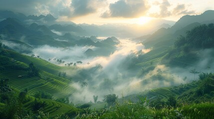 A Serene Dance of Clouds and Mountains in Nature Embrace
