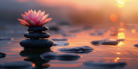 Obraz na płótnie Canvas Flower Resting on Rock in Water