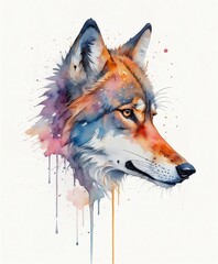 abstract watercolor painitng of wolf head