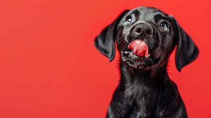hungry labrador puppy, sticking out his tongue generative ai - obrazy, fototapety, plakaty
