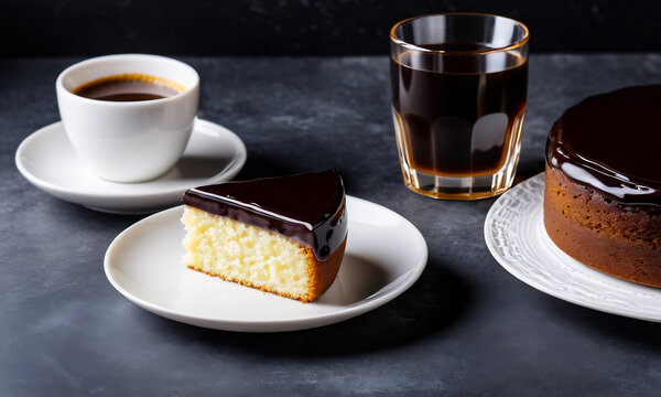 coffee and chocolate cake, dessert, coffee latte and cream cake