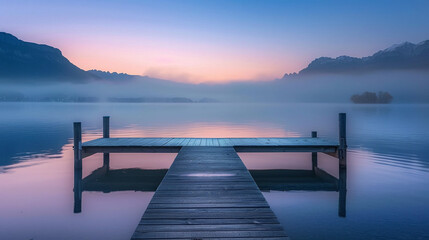 Lakeside Serenity in Morning Mist
