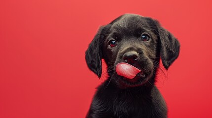 hungry labrador puppy, sticking out his tongue generative ai