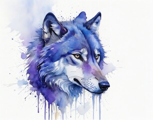 abstract watercolor painitng of wolf head