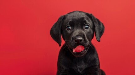 hungry labrador puppy, sticking out his tongue generative ai - obrazy, fototapety, plakaty