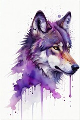 abstract watercolor painitng of wolf head