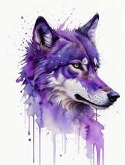 abstract watercolor painitng of wolf head