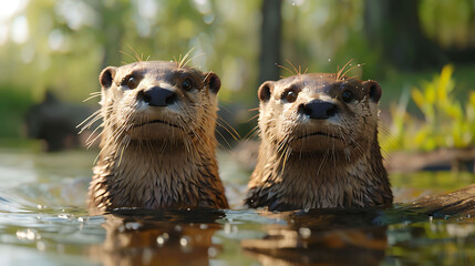 playfulness of otters frolicking in a meandering river