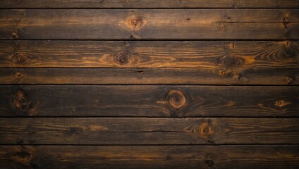 Fototapeta premium A full-frame image of dark stained wooden planks with visible knots and wood grain texture