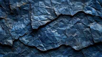   A detailed view of a paper fragmented into pieces, painted blue