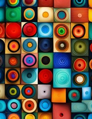 Mosaic of Multicolored Circles Creating a Dynamic Abstract Pattern, Generative AI