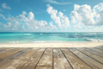 Fototapeta premium Tropical beach vacation with serene ocean view and sunny skies.