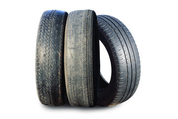 old worn damaged tires isolated on white background - 776276901