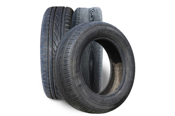 old worn damaged tires isolated on white background - 776276919