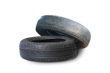 old worn damaged tires isolated on white background - 776276928