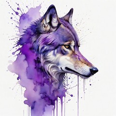 abstract watercolor painitng of wolf head