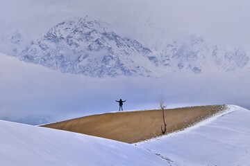 skiing in the mountains