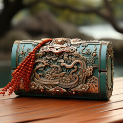 wooden box with jewelry