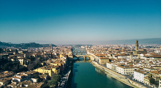 Aerial view of Florence cityscape and old italian style buildings. High quality photo