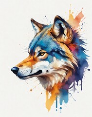abstract watercolor painitng of wolf head