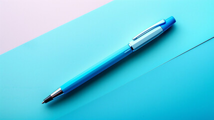 Minimalist Blue Pen on a Two-Tone Pink and Blue Background, Modern Stationery Design