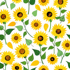 Seamless pattern of beautiful Sunflower Fields 