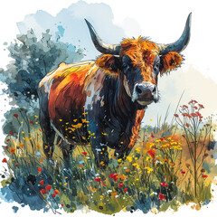 Watercolor illustration of Bull