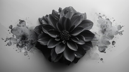   A monochrome image of a flower with water droplets on its pearly petals - obrazy, fototapety, plakaty