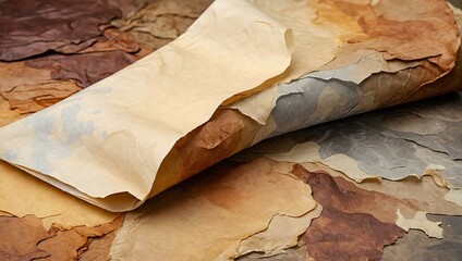 Vintage paper scrolls with various textures, symbolizing historical documentation and time