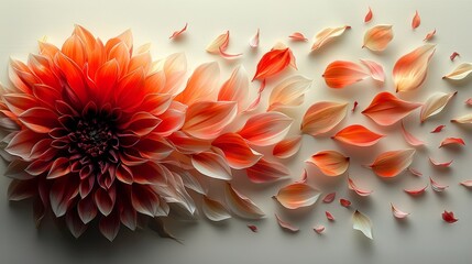   A large flower, close-up, against a wall, adorned with numerous petals