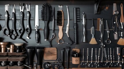 Big Black Professional Barber Tool Set. Barbershop. Concept of a Hairdresser