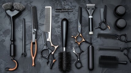 Big Black Professional Barber Tool Set. Barbershop. Concept of a Hairdresser