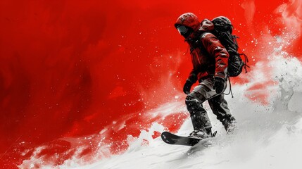 Man Snowboarding Down Snow Covered Slope