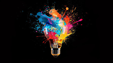 Think Different: Light Bulb with Colorful Paint Splash
