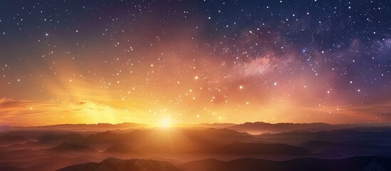 Fototapeta na wymiar A sunset scene with stars over a mountain range