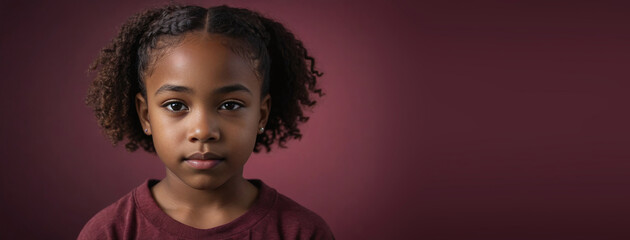 An African American Juvenile Girl, Isolated On A Ruby Background With Copy Space