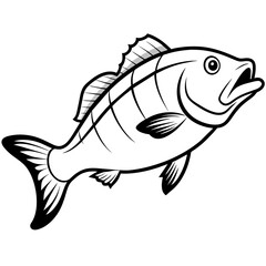 Atlantic Cod cute kawaii charm flat cute coloring book kawaii line art Snapper Fish Icon Bass kids painting. Black Line Vector Isolated Icon on White Background  | adobe stack
