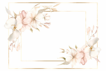 thin gold frame with a pale pink floral design in watercolor paints
