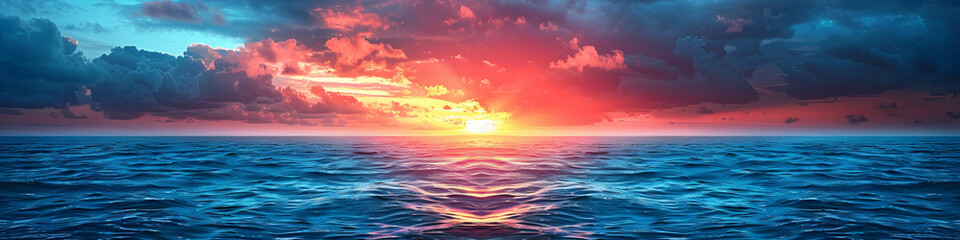 Naklejka na ściany i meble Turquoise sea and beautiful sunset sky banner