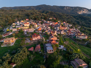 Fototapeta na wymiar Aerial drone view of valanio village by night in north corfu,Greece