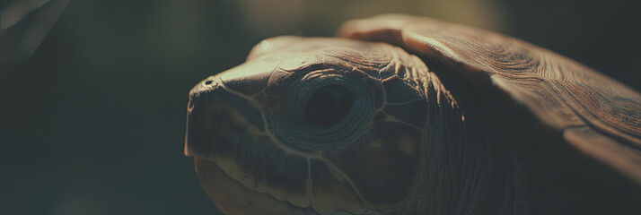 Serene glimpse of a wise turtle basking in the gentle dusk light