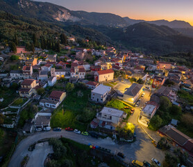 Aerial drone view of valanio village by night in north  corfu,Greece