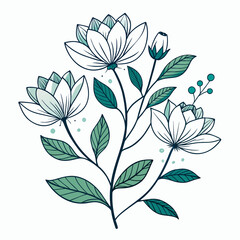 flowers stem leaves  a line drawing