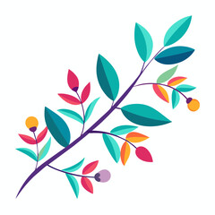 Abstract botanical branch set colorful flat art vector  a line drawing