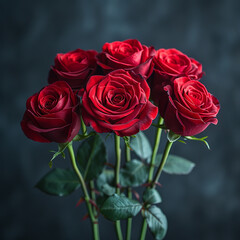 Bouquet of red roses on black background, generative ai