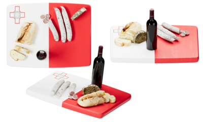 Maltese-Inspired Epicurean Display on Flag-Referencing Background with Wine